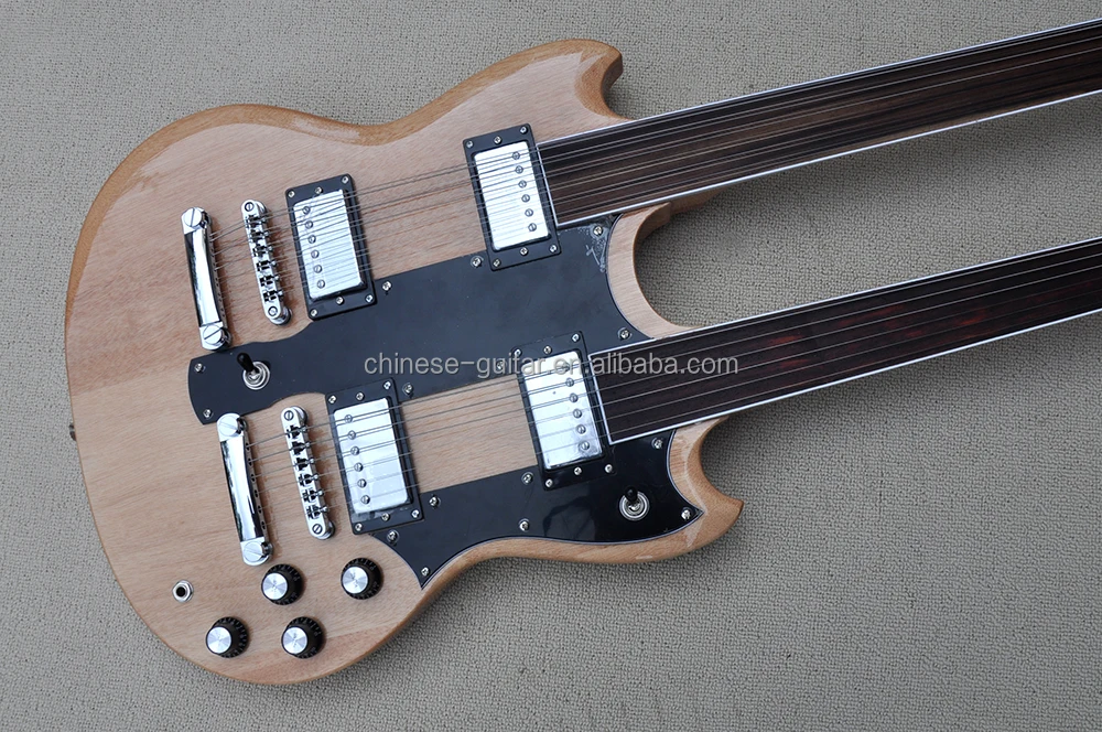 フレットレスギター Flyoung天然木カラーダブルネック612弦エレキギターフレットレス